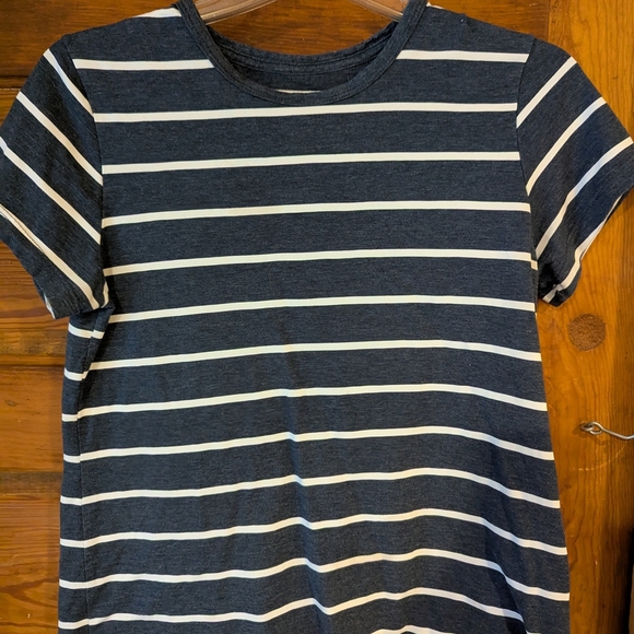 Time and Tru Blue and White Striped Short Sleeve Tee - Picture 1 of 8